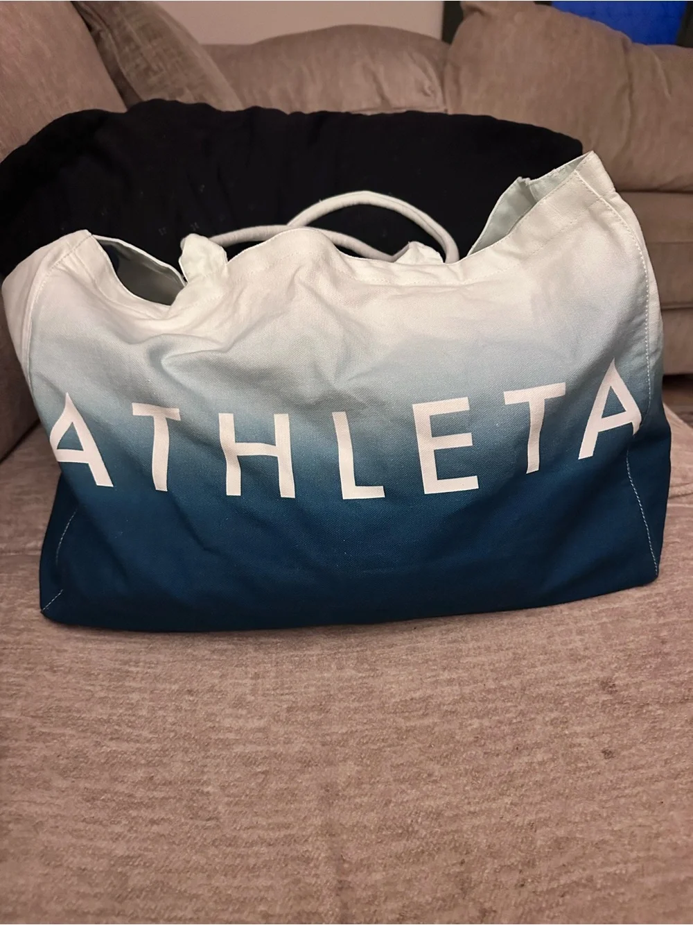 Athleta Ombre Canvas Weekender Bag in Light Teal to Deep Blue
